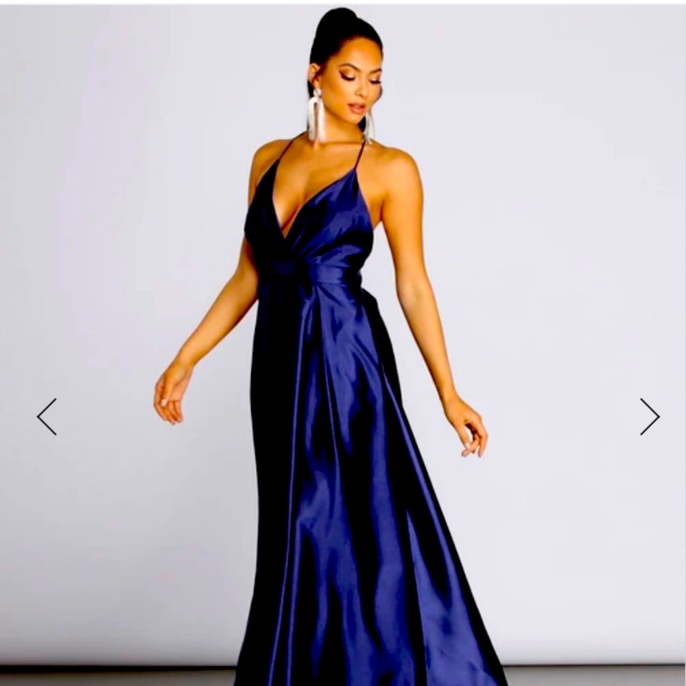 Rich bright blue long formal strappy formal dress!